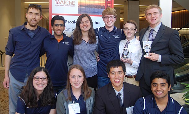 Chemical engineering students with their awards from the AIChE 2016 Student Conference